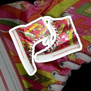 Y2K Dollhouse High Top Sneakers Colorful Print Satin Funky‎ Women's Shoes 8.5